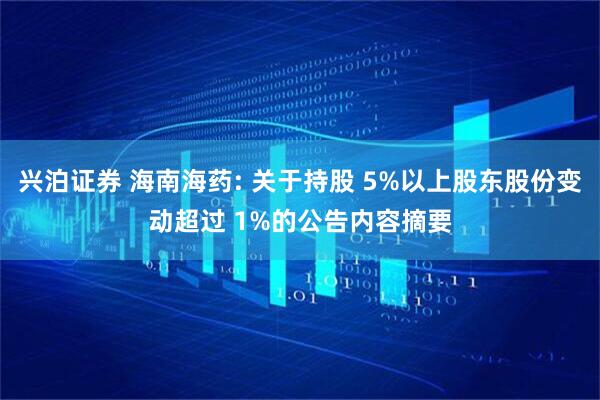 兴泊证券 海南海药: 关于持股 5%以上股东股份变动超过 1%的公告内容摘要