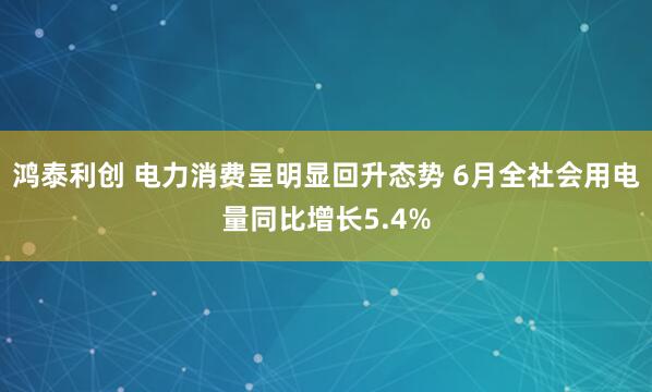 鸿泰利创 电力消费呈明显回升态势 6月全社会用电量同比增长5.4%